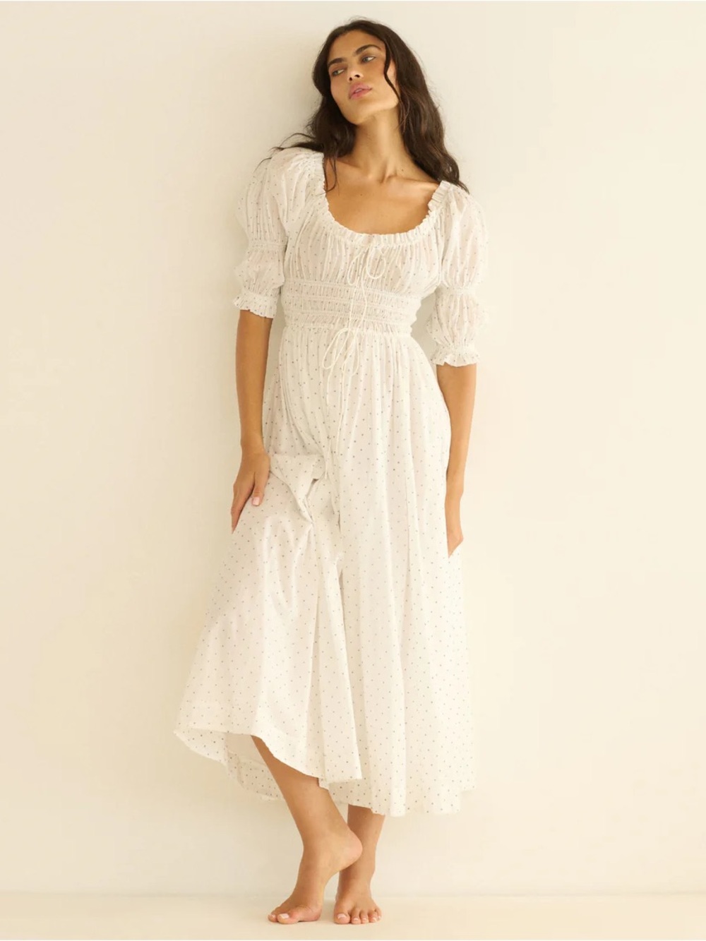 Doen ISCHIA DRESS SALT FLOCK DOT White Dress XS NWOT - Picture 6 of 7